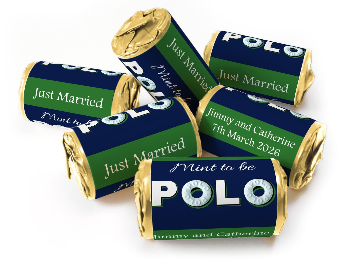 Wedding Sweets - Personalised Wedding Favours - Mini Rolls - Polo Mints, Foil Choices - Mint to be - Personalise4uLtd