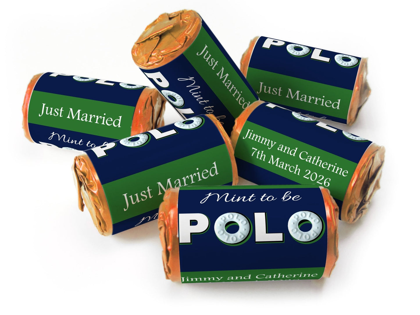 Wedding Sweets - Personalised Wedding Favours - Mini Rolls - Polo Mints, Foil Choices - Mint to be - Personalise4uLtd