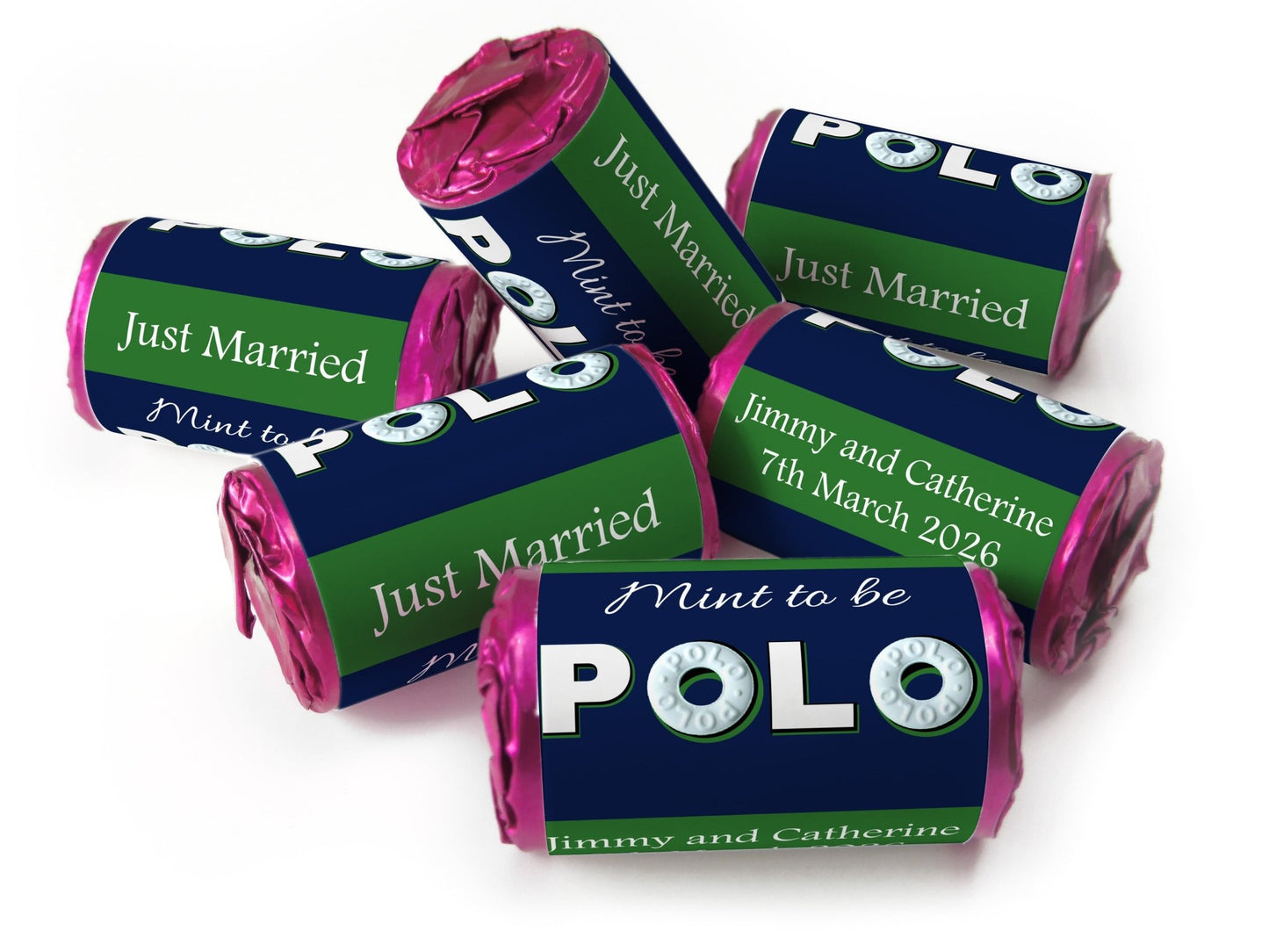 Wedding Sweets - Personalised Wedding Favours - Mini Rolls - Polo Mints, Foil Choices - Mint to be - Personalise4uLtd