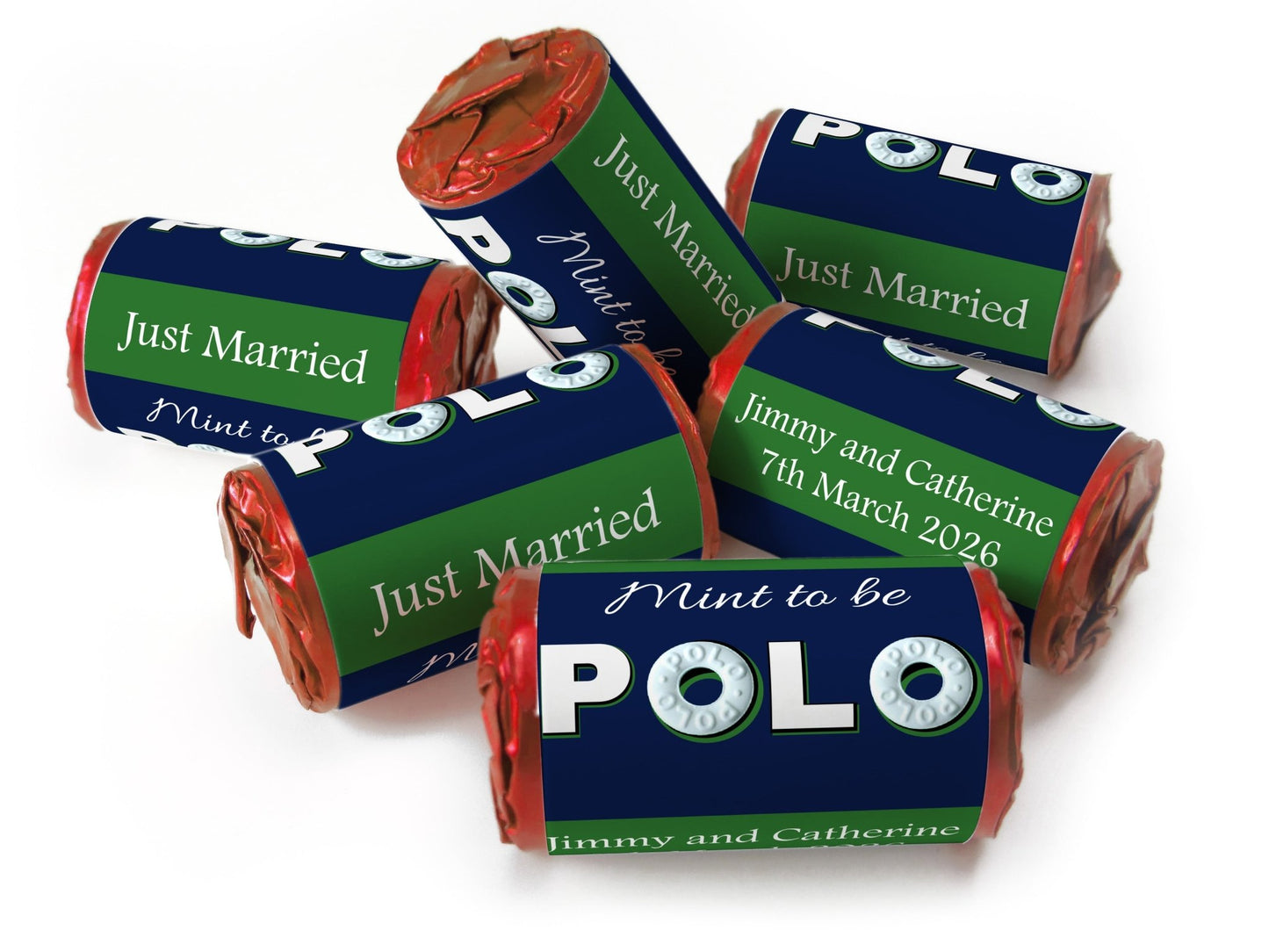 Wedding Sweets - Personalised Wedding Favours - Mini Rolls - Polo Mints, Foil Choices - Mint to be - Personalise4uLtd