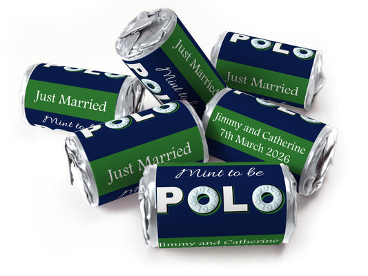 Wedding Sweets - Personalised Wedding Favours - Mini Rolls - Polo Mints, Foil Choices - Mint to be