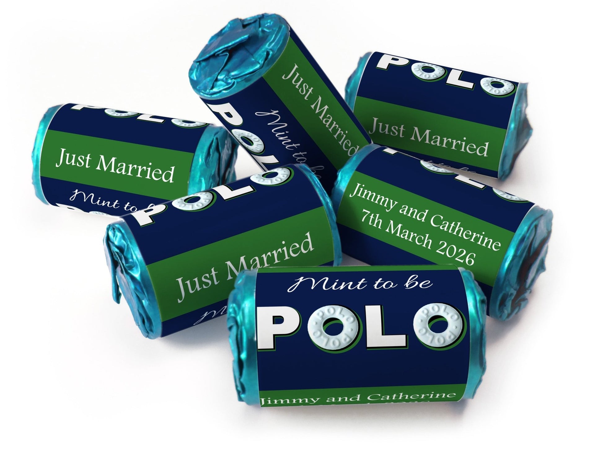 Wedding Sweets - Personalised Wedding Favours - Mini Rolls - Polo Mints, Foil Choices - Mint to be - Personalise4uLtd