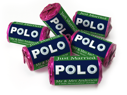 Wedding Sweets - Personalised Wedding Favours - Mini Rolls - Polo Mints, Foil Choices - V4