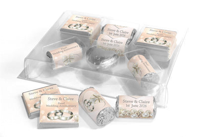 Pearl Wedding Anniversary Large Combo Box - Personalised Favours - Neapolitan Chocolates/Heart/Love Heart Sweets - V1 - Personalise4uLtd