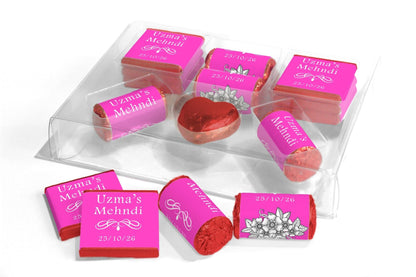 Mehndi Wedding Large Combo Box - Personalised Favours - Neapolitan Chocolates/Heart/Love Heart Sweets - V1 Pink - Personalise4uLtd