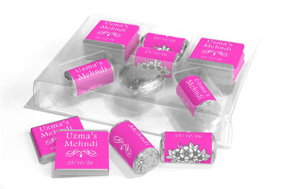 Mehndi Wedding Large Combo Box - Personalised Favours - Neapolitan Chocolates/Heart/Love Heart Sweets - V1 Pink - Personalise4uLtd