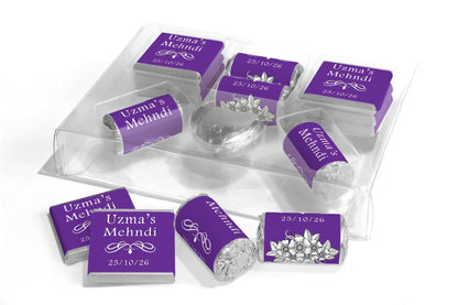 Mehndi Wedding Large Combo Box - Personalised Favours - Neapolitan Chocolates/Heart/Love Heart Sweets - V1 Purple - Personalise4uLtd