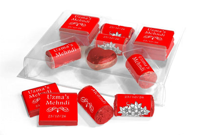 Mehndi Wedding Large Combo Box - Personalised Favours - Neapolitan Chocolates/Heart/Love Heart Sweets - V1 Red - Personalise4uLtd