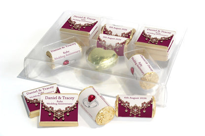 Ruby Wedding Anniversary Large Combo Box - Personalised Favours - Neapolitan Chocolates/Heart/Love Heart Sweets - V1 - Personalise4uLtd