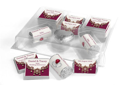 Ruby Wedding Anniversary Large Combo Box - Personalised Favours - Neapolitan Chocolates/Heart/Love Heart Sweets - V1 - Personalise4uLtd