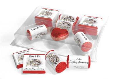 Silver Wedding Anniversary Large Combo Box - Personalised Favours - Neapolitan Chocolates/Heart/Love Heart Sweets - V4 - Personalise4uLtd