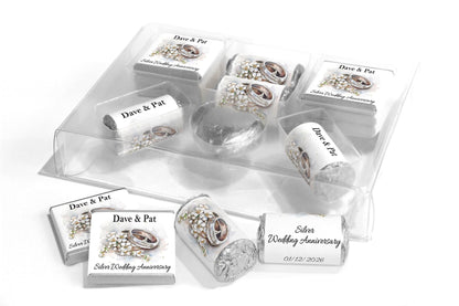 Silver Wedding Anniversary Large Combo Box - Personalised Favours - Neapolitan Chocolates/Heart/Love Heart Sweets - V4 - Personalise4uLtd