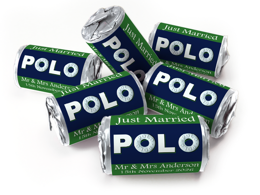 Wedding Sweets - Personalised Wedding Favours - Mini Rolls - Polo Mints, Foil Choices - V4