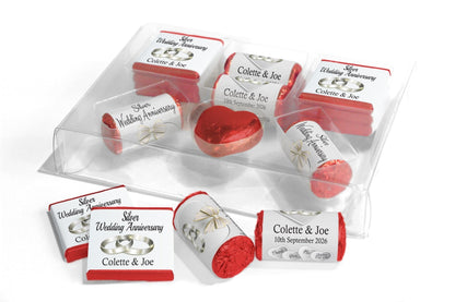 Silver Wedding Anniversary Large Combo Box - Personalised Favours - Neapolitan Chocolates/Heart/Love Heart Sweets - V1 - Personalise4uLtd