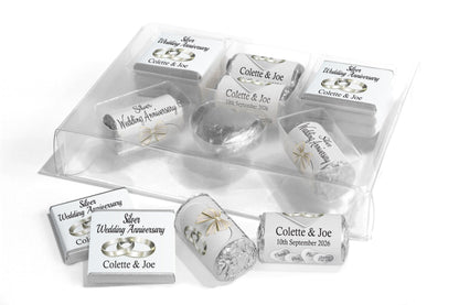 Silver Wedding Anniversary Large Combo Box - Personalised Favours - Neapolitan Chocolates/Heart/Love Heart Sweets - V1 - Personalise4uLtd