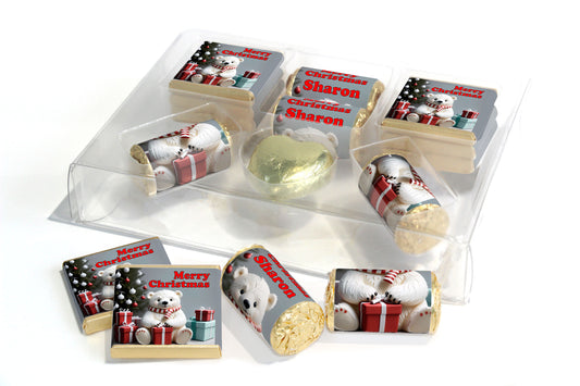 Christmas Large Combo Box - Personalised Favours - Neapolitan Chocolates/Heart/Love Heart Sweets - V17
