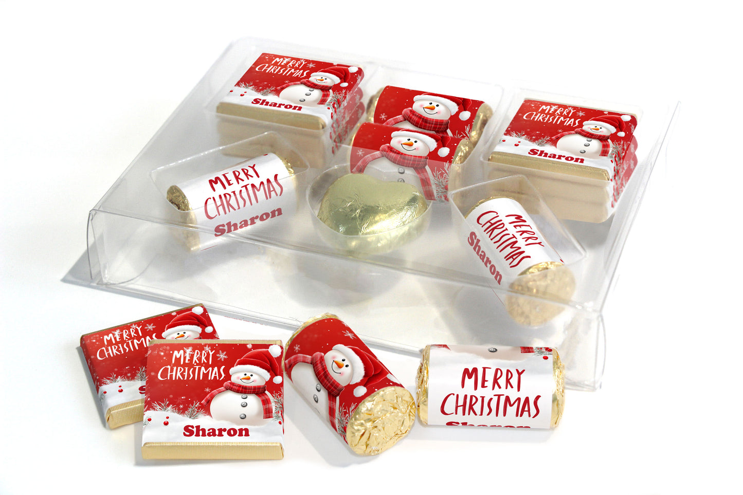 Christmas Large Combo Box - Personalised Favours - Neapolitan Chocolates/Heart/Love Heart Sweets - V18