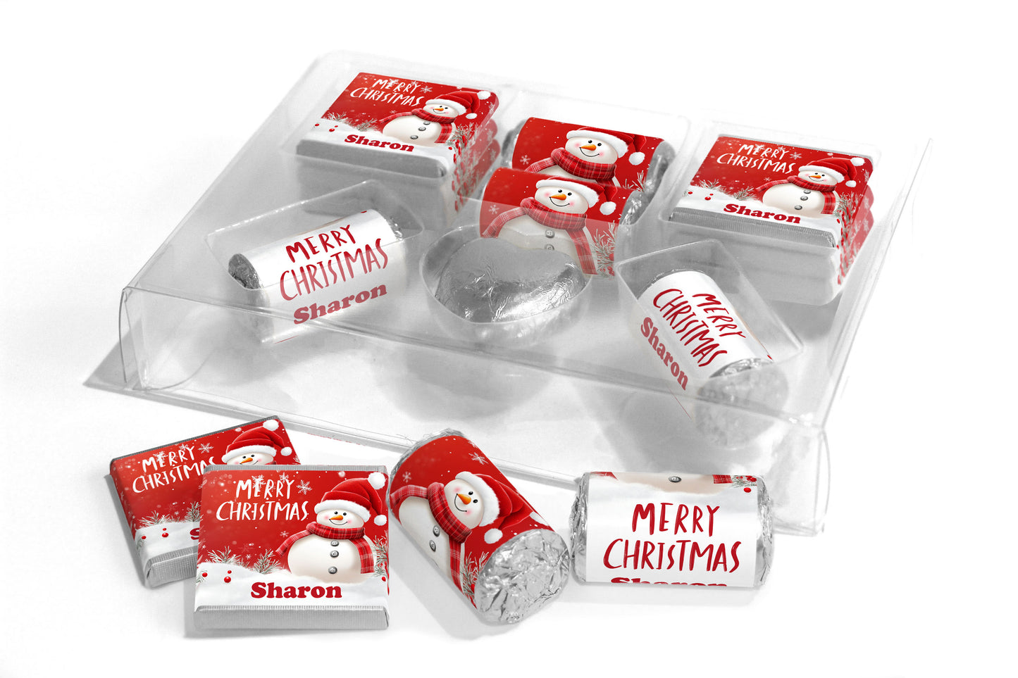 Christmas Large Combo Box - Personalised Favours - Neapolitan Chocolates/Heart/Love Heart Sweets - V18