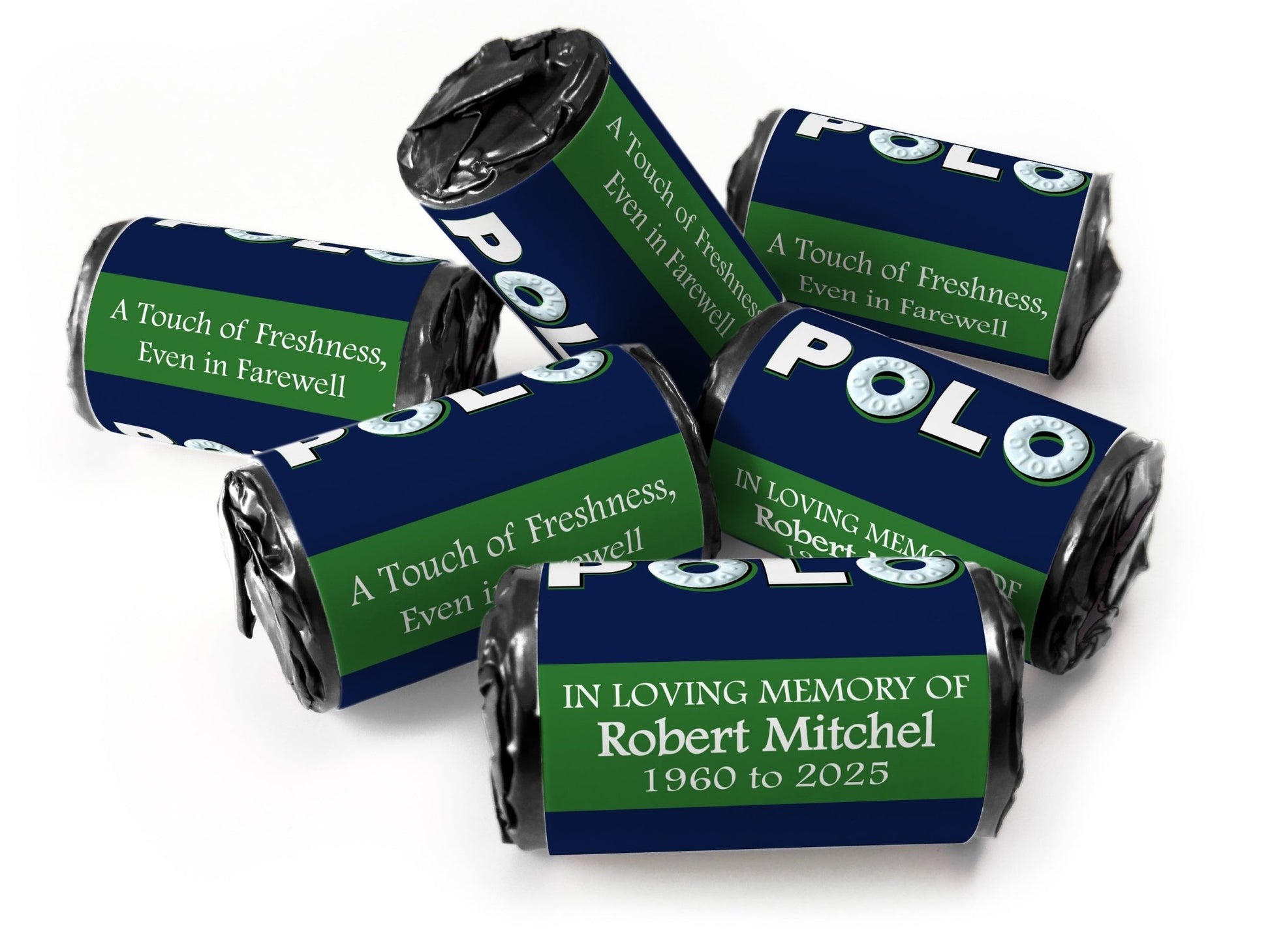 Polo Mints - Funeral Favours - Mini Rolls , Foil Choices - V1 - Personalise4uLtd