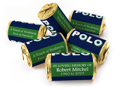 Polo Mints - Funeral Favours - Mini Rolls , Foil Choices - V1 - Personalise4uLtd