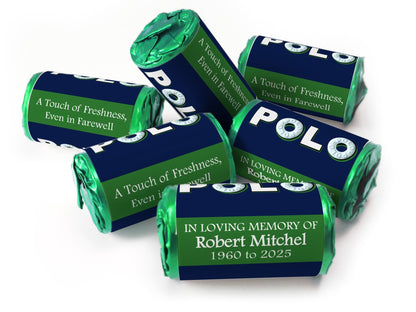 Polo Mints - Funeral Favours - Mini Rolls , Foil Choices - V1 - Personalise4uLtd