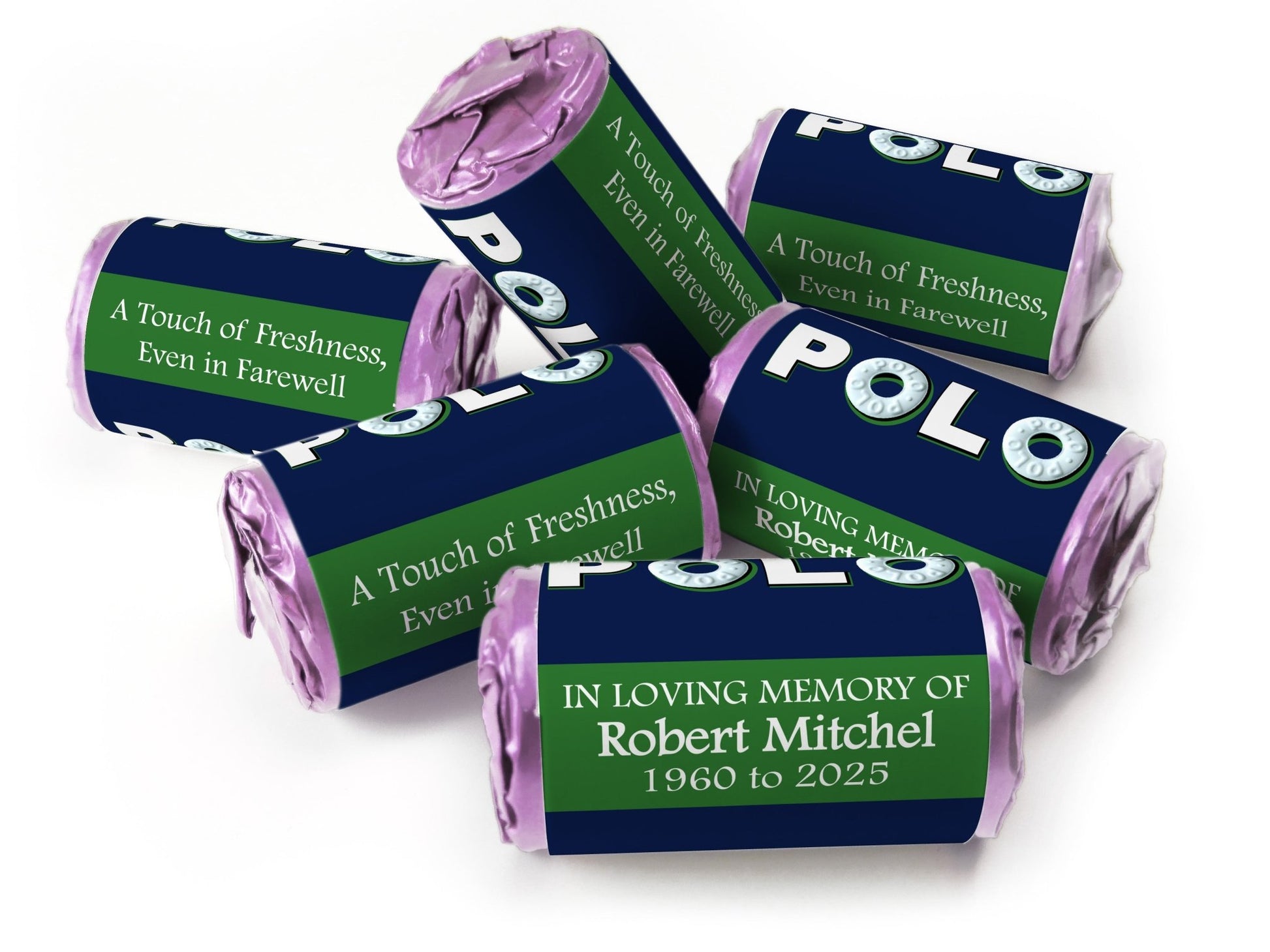 Polo Mints - Funeral Favours - Mini Rolls , Foil Choices - V1 - Personalise4uLtd