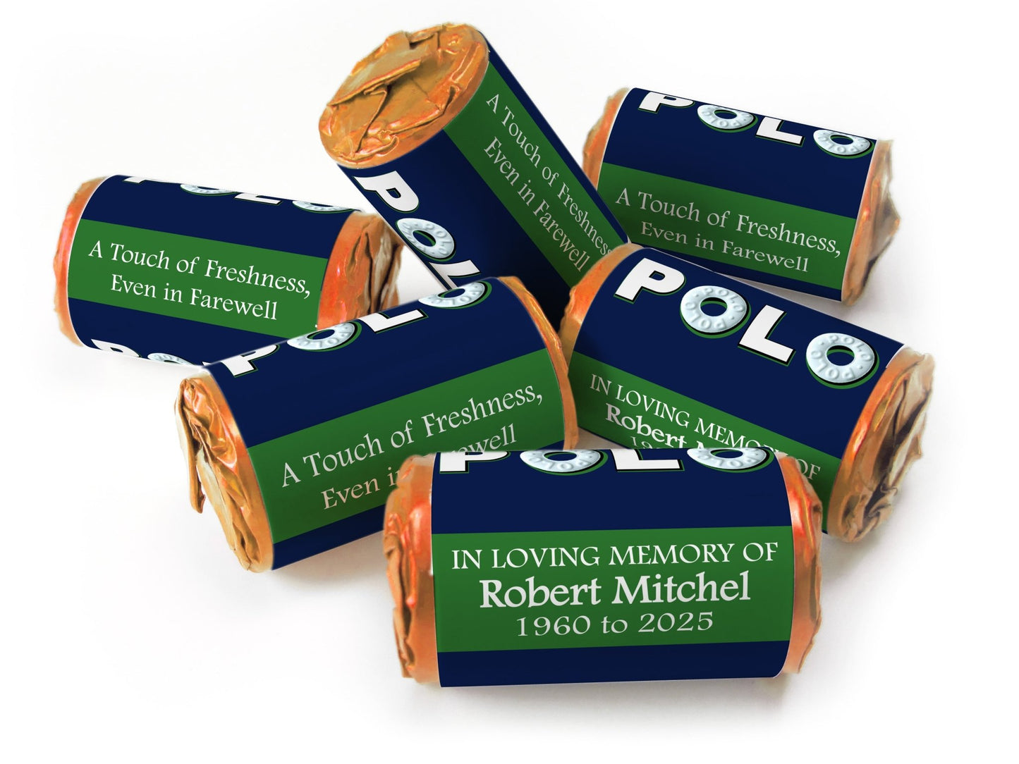 Polo Mints - Funeral Favours - Mini Rolls , Foil Choices - V1 - Personalise4uLtd