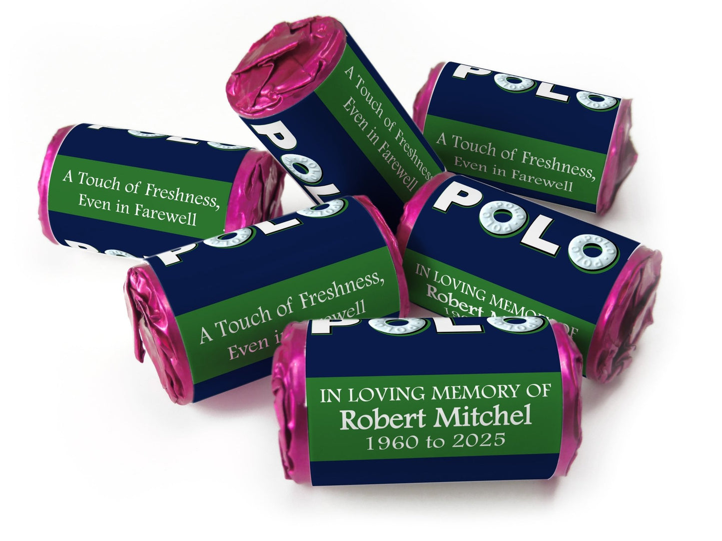Polo Mints - Funeral Favours - Mini Rolls , Foil Choices - V1 - Personalise4uLtd