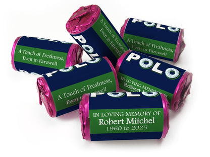 Polo Mints - Funeral Favours - Mini Rolls , Foil Choices - V1 - Personalise4uLtd
