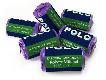 Polo Mints - Funeral Favours - Mini Rolls , Foil Choices - V1 - Personalise4uLtd