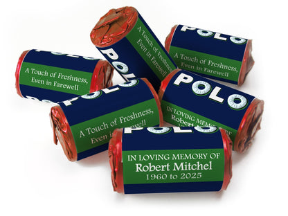 Polo Mints - Funeral Favours - Mini Rolls , Foil Choices - V1 - Personalise4uLtd
