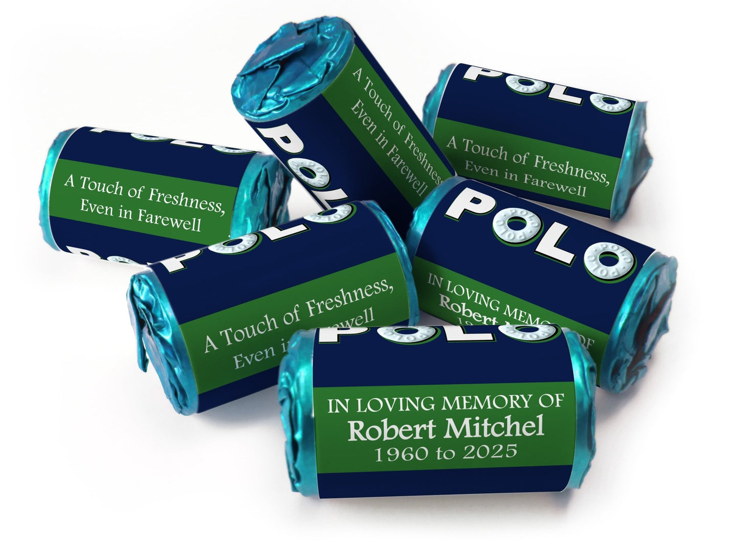 Polo Mints - Funeral Favours - Mini Rolls , Foil Choices - V1 - Personalise4uLtd