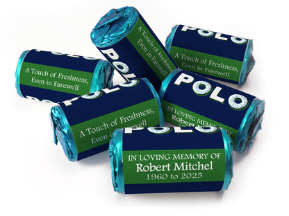 Polo Mints - Funeral Favours - Mini Rolls , Foil Choices - V1 - Personalise4uLtd