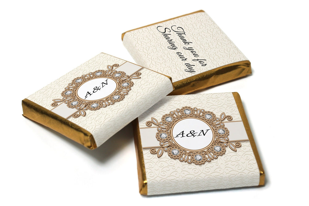 Elegant floral Neapolitan chocolates used as personalised wedding favours.