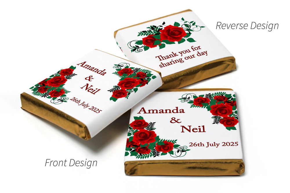 Floral personalised Neapolitan wedding chocolates, perfect as elegant guest favours.