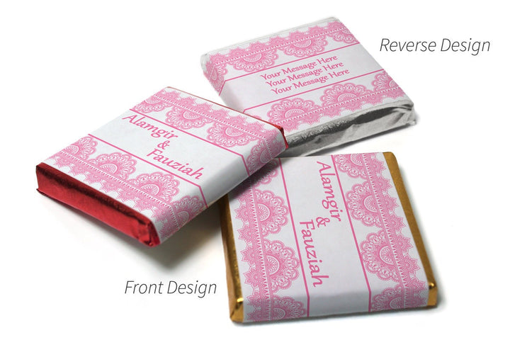 Mehndi / Wedding Chocolates - Personalised Favours - Neapolitan Chocolates - Baby Pink Border