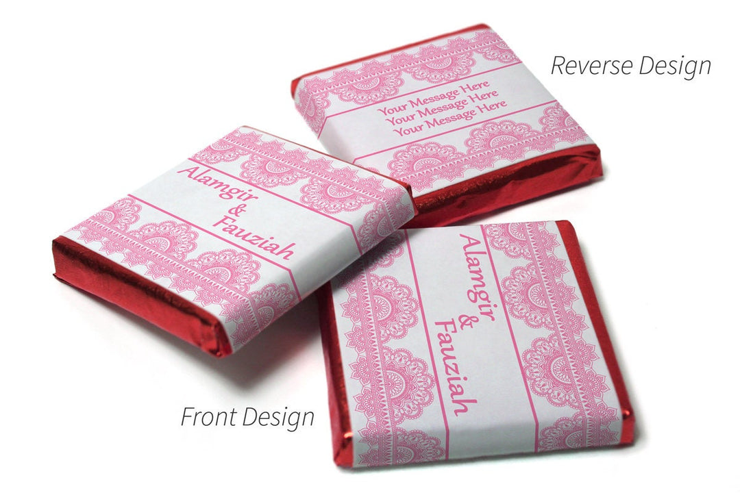 Mehndi / Wedding Chocolates - Personalised Favours - Neapolitan Chocolates - Baby Pink Border