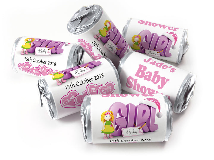 Baby Shower Sweets - Personalised Favours - Love Heart Sweets with Inner Foil choices, Pink Girl - V0