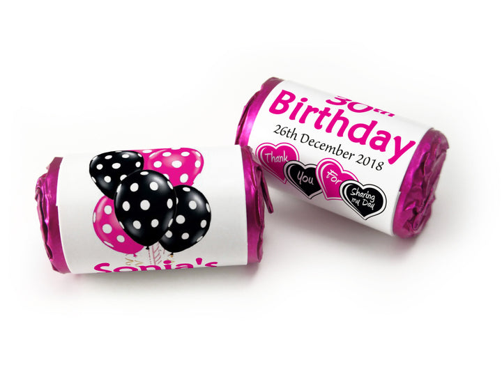 Birthday Sweets - Personalised Favours - Love Heart Sweets with Inner Foil choices - Pink or Black text with Age