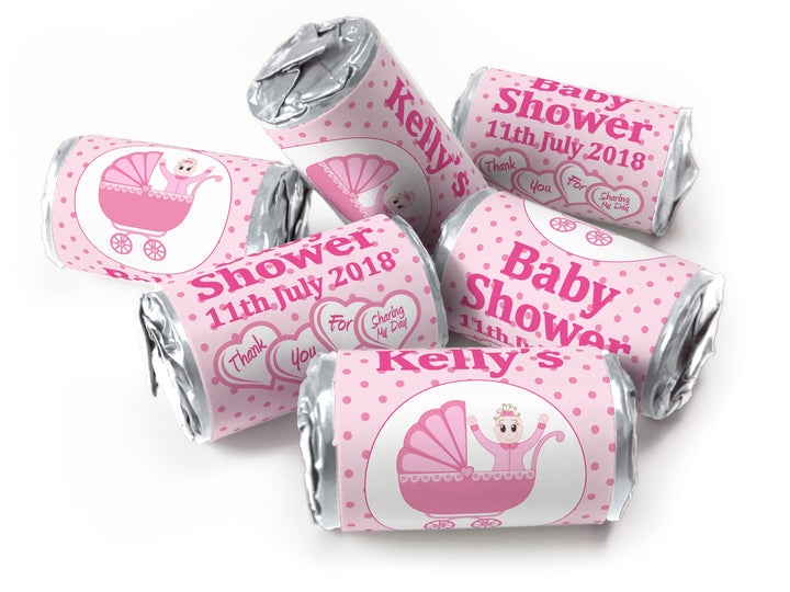 Baby Shower Sweets - Personalised Favours - Love Heart Sweets with Inner Foil choices, Spotty Pink