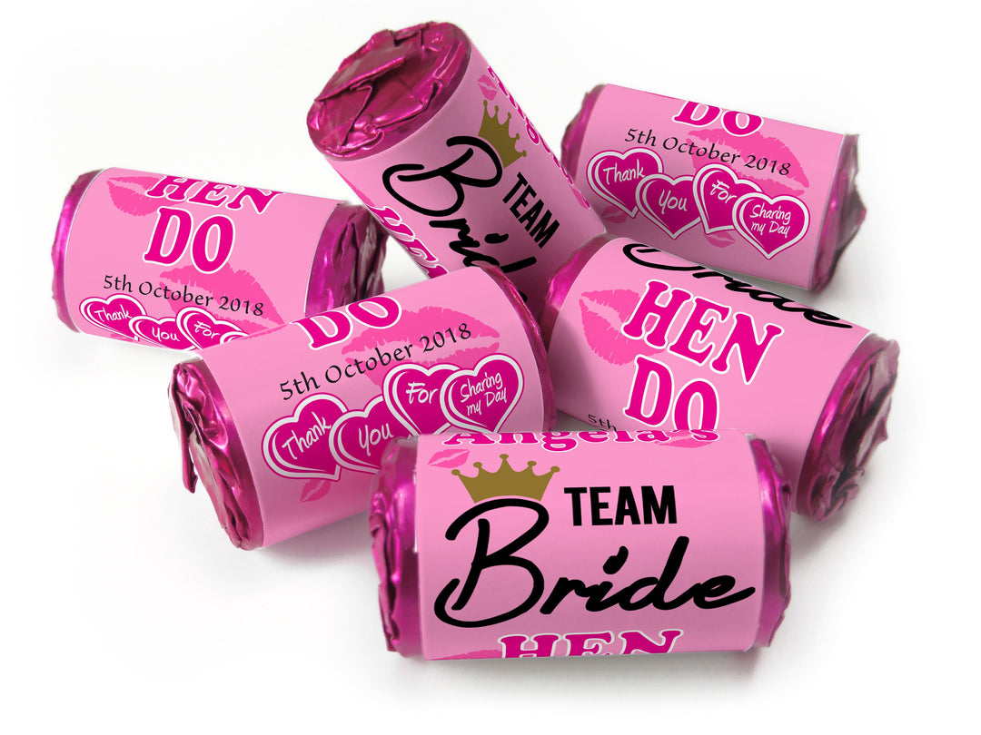 Hen Do Sweets - Personalised Favours - Love Heart Sweets with Inner Foil choices - V6