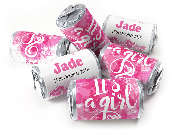 Baby Shower Sweets - Personalised Favours - Love Heart Sweets with Inner Foil choices, Girl in Silver Foils - V4