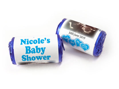 Baby Shower Sweets - Personalised Favours - Love Heart Sweets with Inner Foil choices, Blue Scan - V0
