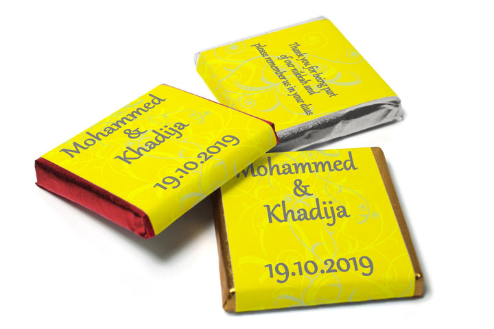 Wedding Chocolates - Personalised Wedding Favours - Neapolitan Chocolates - Yellow Pattern_V0