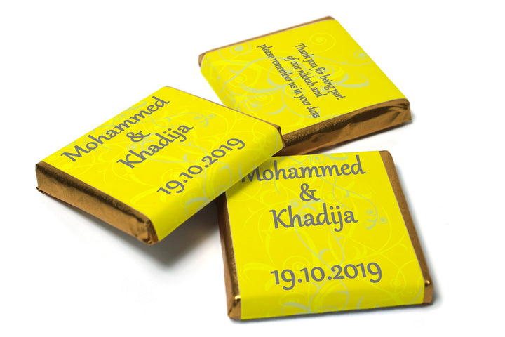 Wedding Chocolates - Personalised Wedding Favours - Neapolitan Chocolates - Yellow Pattern_V0