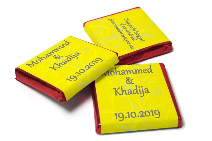 Wedding Chocolates - Personalised Wedding Favours - Neapolitan Chocolates - Yellow Pattern_V0