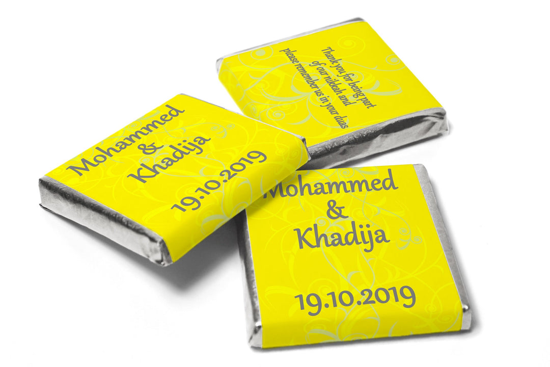 Wedding Chocolates - Personalised Wedding Favours - Neapolitan Chocolates - Yellow Pattern_V0