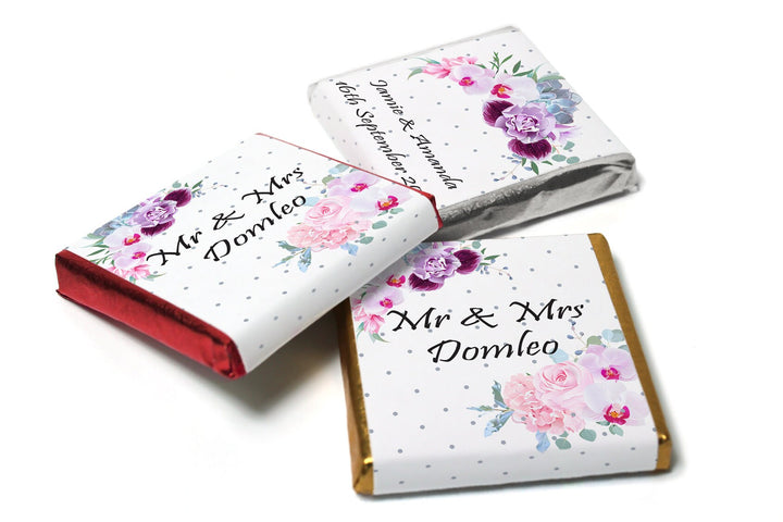 Floral Wedding Chocolates - Personalised Wedding Favours - Neapolitan Chocolates- V0