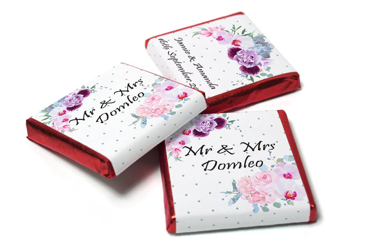 Floral Wedding Chocolates - Personalised Wedding Favours - Neapolitan Chocolates- V0