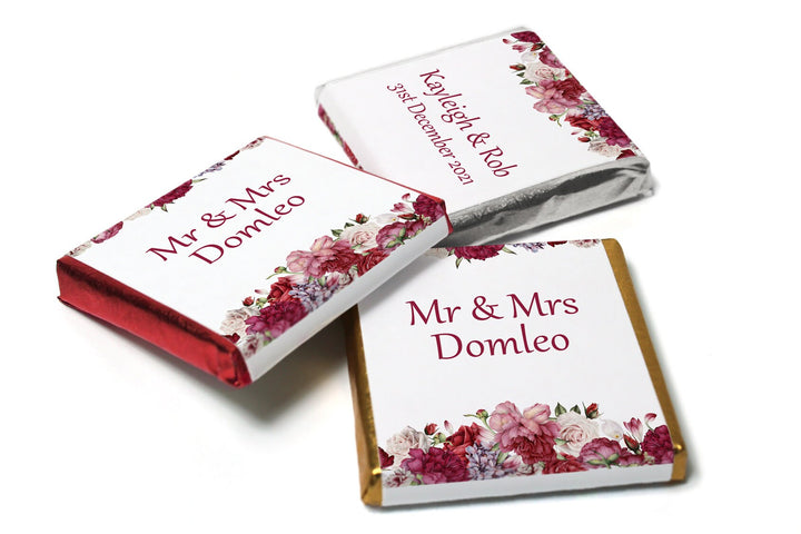 Floral Wedding Chocolates - Personalised Wedding Favours - Neapolitan Chocolates - V6